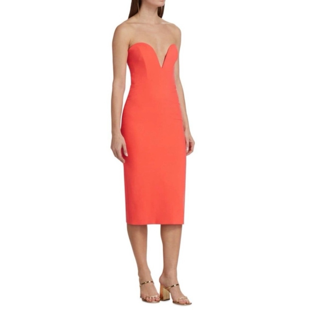 Veronica Beard Strapless Colebrook Midi Dress in Neon Pink NWT